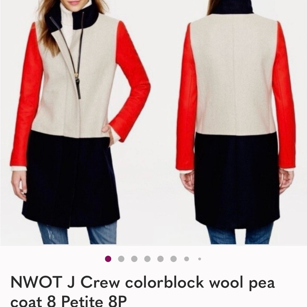 J. Crew Red and Navy Colorblock Coat - Picture 3 of 8